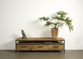 COMODA TV LIVORNO - LEMN DE TEC RECUPERAT / METAL - NEGRU / MARO NATURAL - 160(L) X 45(H) X 40(L) CM - Img 2