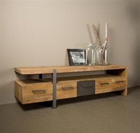 COMODA TV LUCCA - LEMN DE TEC RECUPERAT / METAL - NEGRU / MARO NATURAL - 190(L) X 55(H) X 40(L) CM - Img 2