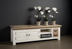 COMODA TV PARMA - LEMN DE STEJAR [FSC] / FURNIR / METAL - ALB / MARO - 190(L) X 55(H) X 40(L) CM - Img 2