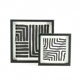 DECORATIUNE PENTRU PERETE TRIQ ( SET DE 2 ) - LEMN - ALB/NEGRU - 35(L) x 5(h) x 35(l) - Img 1