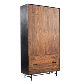 DULAP TAVIANO - LEMN DE MANGO [FSC] / METAL - NEGRU / FINISAJ MARO NATURAL NUC - 120(L) x 220(h) x 45(l)