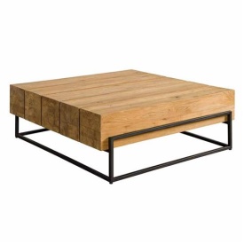 MASA DE CAFEA MASS - LEMN DE TEC RECUPERAT / METAL - NEGRU / MARO NATURAL - 108(L) X 38(H) X 108(L) CM