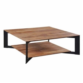 MASA DE CAFEA PANDORA - LEMN DE TEC RECUPERAT / METAL - NEGRU / MARO NATURAL - 100(L) X 35(H) X 100(L) CM