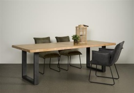 MASA DE DINING ULTIMO - LEMN DE SALCAM / METAL - NEGRU / MARO NATURAL - 200(L) X 78(H) X 100(L) CM - Img 2