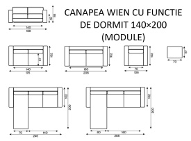 CANAPEA WIEN CU FUNCTIE DE DORMIT 140×200 - 176(L) x 84(h) x 102(l) - Img 5