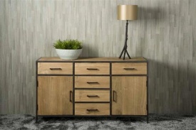 COMODA LUNA - FURNIR DE STEJAR [FSC] / METAL - NEGRU / MARO NATURAL - 160(L) x 90(h) x 45(l) - Img 2