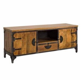 COMODA TV BASTO - LEMN DE MANGO [FSC] / METAL - NEGRU / MARO NATURAL - 180(L) X 60(H) X 40(L) CM - Img 1