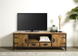 COMODA TV BASTO - LEMN DE MANGO [FSC] / METAL - NEGRU / MARO NATURAL - 180(L) X 60(H) X 40(L) CM - Img 2