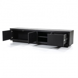 COMODA TV HELSINKI CU 2 USI SI 1 SERTAR - DIN STEJAR & FURNIR DE STEJAR [FSC] - NEGRU - 200(L) x 45(h) x 42(l) - Img 4