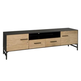 COMODA TV ISTRANA - FURNIR DE STEJAR / METAL - NEGRU / MARO NATURAL - 190(L) X 45(H) X 55(L) CM