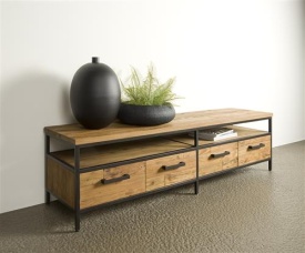 COMODA TV LIVORNO - LEMN DE TEC RECUPERAT / METAL - NEGRU / MARO NATURAL - 180(L) X 45(H) X 40(L) CM - Img 2
