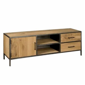 COMODA TV LUCCA - LEMN DE STEJAR [FSC] - NEGRU / MARO NATURAL - 160(L) X 55(H) X 45(L) CM
