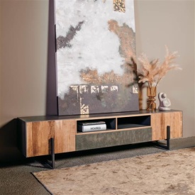 COMODA TV ORA - LEMN / METAL - NEGRU / MARO NATURAL - 222(L) X 53(H) X 45(L) CM - Img 3