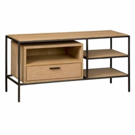 COMODA TV PATERNO - FURNIR DE STEJAR / METAL - NEGRU / MARO NATURAL - 117(L) X 58(H) X 40(L) CM