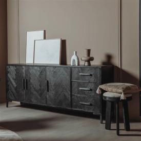 COMODA ZIANO - FURNIR DE STEJAR [FSC] / METAL - NEGRU - 220(L) x 90(h) x 45(l) - Img 2