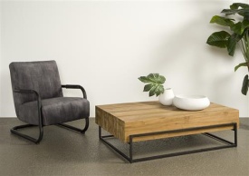 MASA DE CAFEA MASSA - LEMN DE TEC RECUPERAT / METAL - NEGRU / MARO NATURAL - 135(L) X 38(H) X 87(L) CM - Img 2