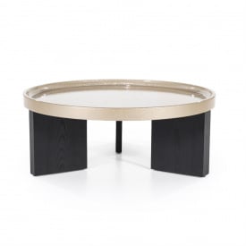 MASA DE CAFEA MAYSON - MDF / STEJAR FIN - BEJ / NEGRU - Ø90 x 35(h) - Img 1
