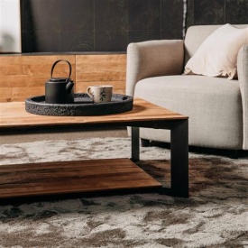 MASA DE CAFEA PANDORA - LEMN DE TEC RECUPERAT / METAL - NEGRU / MARO NATURAL - 135(L) X 35(H) X 75(L) CM - Img 2