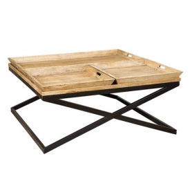 MASA DE CAFEA RENEW - LEMN / METAL - NEGRU / MARO NATURAL - 120(L) X 55(H) X 120(L) CM