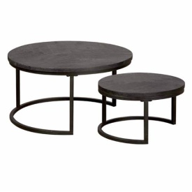 MASA DE CAFEA VIOLA (SET DE 2) - LEMN DE MANGO - NEGRU - 70/55(L) X 40/32(H) X 70/55(L) CM