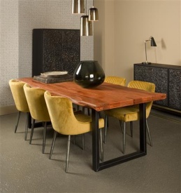 MASA DE DINING NICOSIA - LEMN DE MANGO / METAL - NEGRU / MARO NATURAL - 200(L) X 77(H) X 100(L) CM - Img 2