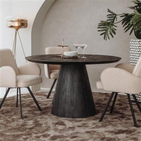 MASA DE DINING PREMANA - LEMN DE MANGO SABLAT - NEGRU - 130(L) X 77(H) X 130(L) CM - Img 2