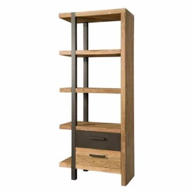 BIBLIOTECA LUCCA PE STANGA - LEMN DE TEC RECICLAT / METAL - NATURAL / NEGRU - 77.5(L) x 190(h) x 40(l)