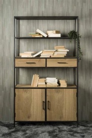 BIBLIOTECA LUNA - FURNIR / LEMN DE STEJAR [FSC] - NATURAL / NEGRU - 115(L) x 200(h) x 40(l) - Img 2