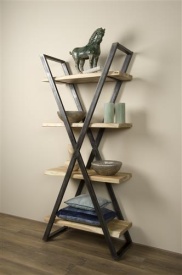 BIBLIOTECA XABIA - LEMN DE SALCAM [FSC] / METAL - NATURAL / NEGRU - 90(L) x 200(h) x 40(l) - Img 2