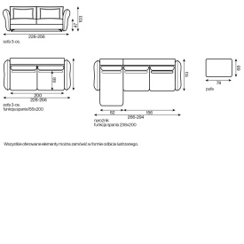 CANAPEA EXTENSIBILA FIORO - 228/256(L) x 103(h) x113(l) cm - Img 3