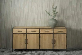 COMODA LUNA - FURNIR DE STEJAR [FSC] / METAL - NEGRU / MARO NATURAL - 200(L) x 90(h) x 45(l) - Img 2