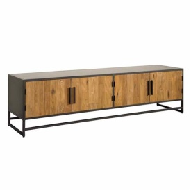 COMODA TV FELINO - LEMN DE TEC RECUPERAT / METAL - NEGRU / MARO NATURAL - 200(L) X 53(H) X 45(L) CM - Img 1