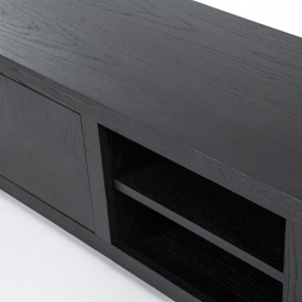 COMODA TV HELSINKI CU 2 USI SI 1 SERTAR - DIN STEJAR & FURNIR DE STEJAR [FSC] - NEGRU - 200(L) x 45(h) x 42(l) - Img 5