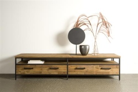 COMODA TV LIVORNO - LEMN DE TEC RECUPERAT / METAL - NEGRU / MARO NATURAL - 200(L) X 45(H) X 40(L) CM - Img 2