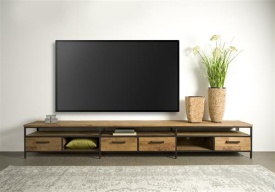 COMODA TV LIVORNO - LEMN DE TEC RECUPERAT / METAL - NEGRU / MARO NATURAL - 300(L) X 45(H) X 40(L) CM - Img 2