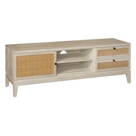 COMODA TV VENICE - LEMN DE MANGO / RATAN / METAL - ALB / BEJ - 160(L) X 55(H) X 45(L) CM - Img 1