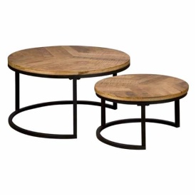MASA DE CAFEA VIOLA (SET DE 2) - LEMN DE MANGO - NEGRU / MARO NATURAL - 70/55(L) X 40/32(H) X 70/55(L) CM