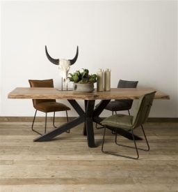 MASA DE DINING SORIA - LEMN DE SALCAM / METAL - NEGRU / MARO NATURAL - 200(L) X 78(H) X 100(L) CM - Img 2