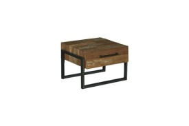 MASA LATERALA POTENZA - LEMN DE TEC RECUPERAT / METAL - NEGRU / MARO NATURAL - 66(L) X 55(H) X 60(L) CM