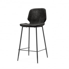 SCAUN DE BAR SEASHELL INALT - PU & METAL - NEGRU - 43(L) x 104(h) x 52(l)
