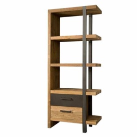 BIBLIOTECA LUCCA PE DREAPTA - LEMN DE TEC RECICLAT / METAL - NATURAL / NEGRU - 77.5(L) x 190(h) x 40(l)