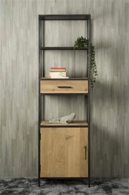 BIBLIOTECA LUNA - FURNIR / LEMN DE STEJAR [FSC] - NATURAL / NEGRU - 60(L) x 200(h) x 40(l) - Img 2