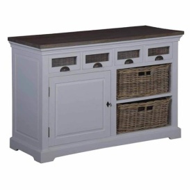 COMODA NAPOLI - LEMN DE TEC RECICLAT / METAL - ALB / MARO - 125(L) x 85(h) x 50(l) - Img 1