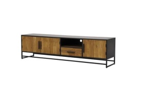 COMODA TV FELINO - LEMN DE TEC RECUPERAT / METAL - NEGRU / MARO NATURAL - 200(L) X 53(H) X 45(L) CM