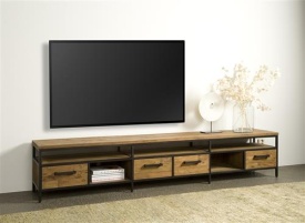 COMODA TV LIVORNO - LEMN DE TEC RECUPERAT / METAL - NEGRU / MARO NATURAL - 240(L) X 45(H) X 40(L) CM - Img 2