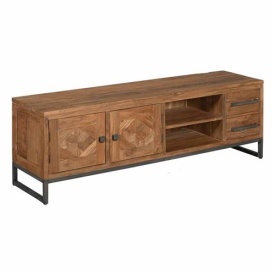 COMODA TV LUNA - LEMN DE TEC RECUPERAT / METAL - NEGRU / MARO NATURAL - 180(L) X 57(H) X 45(L) CM