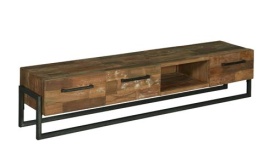 COMODA TV POTENZA - LEMN DE TEC / METAL - NEGRU / MARO NATURAL - 206(L) X 45(H) X 45(L) CM