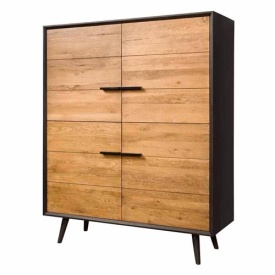 DULAP BRESSO - FURNIR DE STEJAR [FSC] / METAL - NEGRU / MARO NATURAL - 130(L) x 160(h) x 45(l)