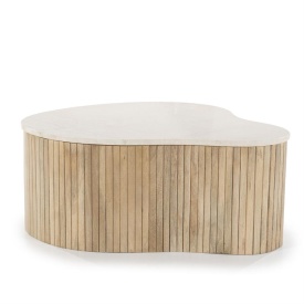 MASA DE CAFEA KIRA MEDIE - LEMN DE MANGO SI MARMURA - ALB - 83(L) x 72(l) x 34(h) cm - Img 1