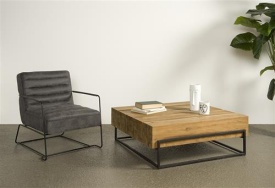 MASA DE CAFEA MASS - LEMN DE TEC RECUPERAT / METAL - NEGRU / MARO NATURAL - 108(L) X 38(H) X 108(L) CM - Img 2